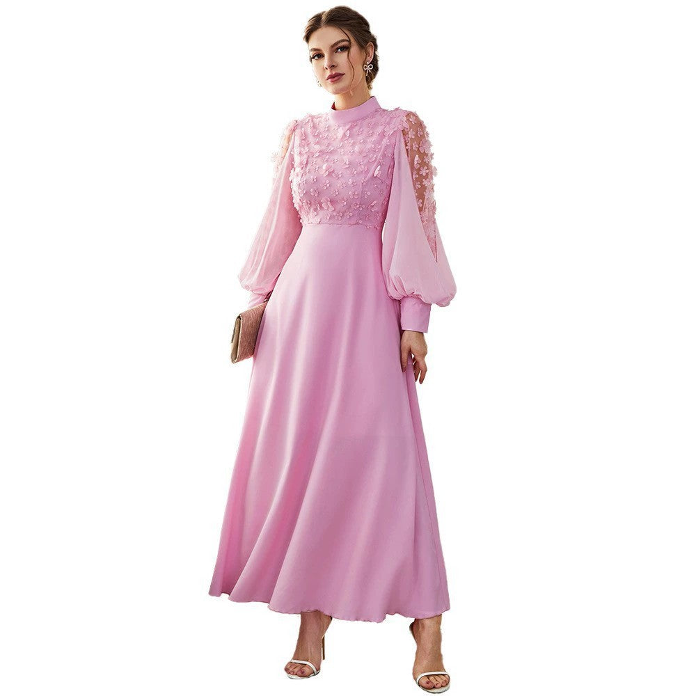 Applique Bubble Long Sleeve Big Hem Dress
