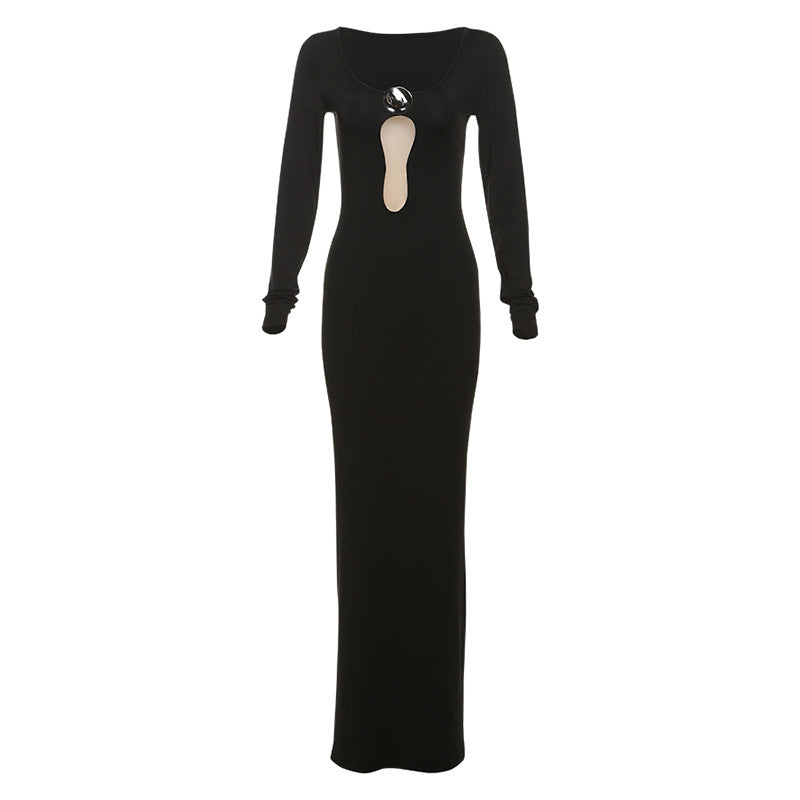 Personality Mesh V neck Patchwork Slim Sheath Split Long Sleeve