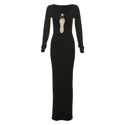 Personality Mesh V neck Patchwork Slim Sheath Split Long Sleeve