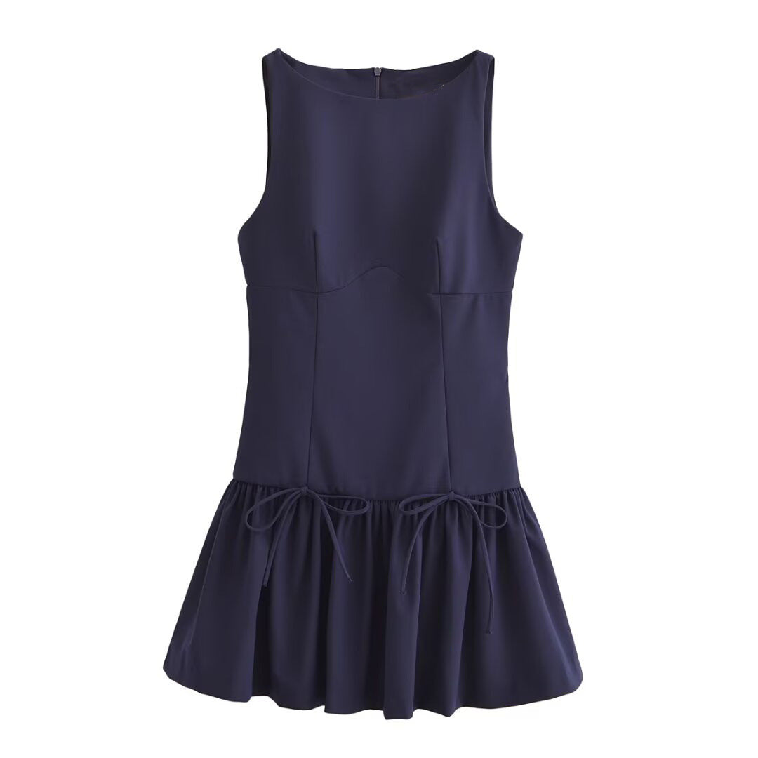 round Neck Sleeveless Bow
