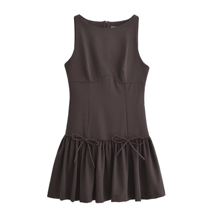 round Neck Sleeveless Bow