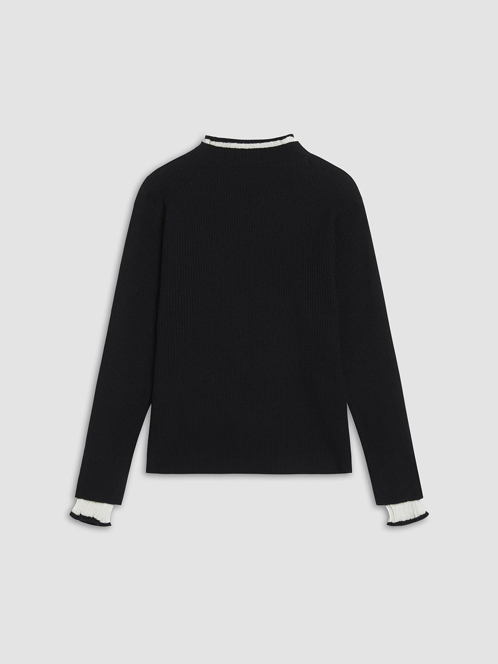 Contrast Trim Mock Trendy Neck Knit Top Sweaters-L