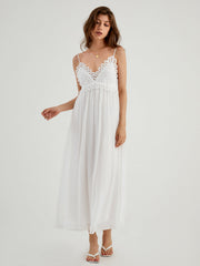 Aegean Guipure Lace Trendy Open Back Long Dress Dresses