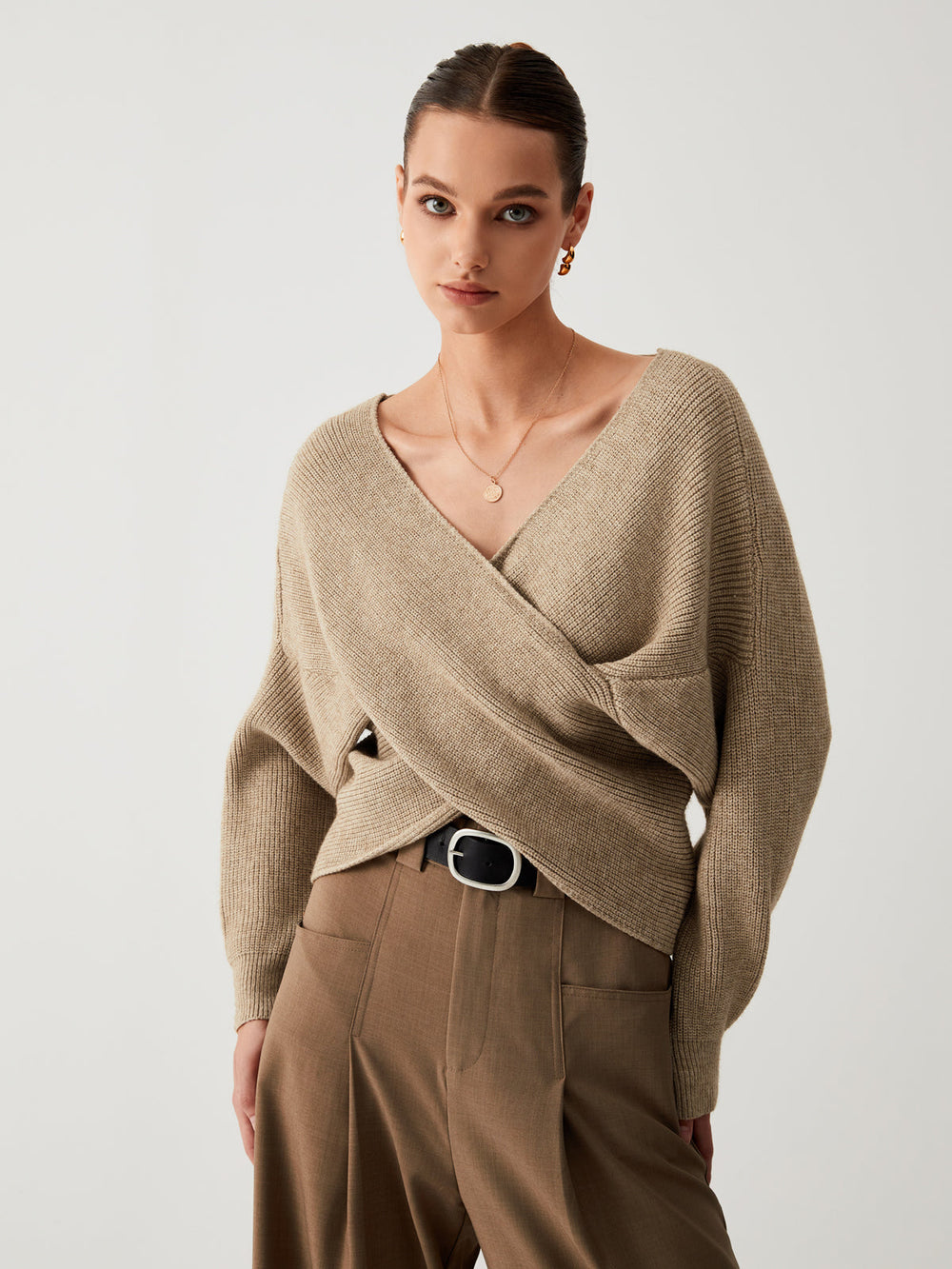 Cross My Heart Trendy Oversized Crop Sweater Khaki / XS Sweaters L