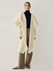 Chunky Knit Tassel Trendy Hem Poncho Cardigan Sweaters-L
