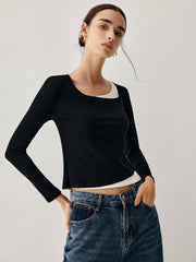 Colorblock Long Graceful Sleeve Crop Shirt T-Shirts