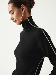 Contrast Piping Turtleneck Trendy Long Sleeve Top Tank Tops & Camis