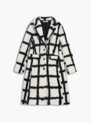 Checkered Button Graceful Sherpa Jacket Fleece Jackets