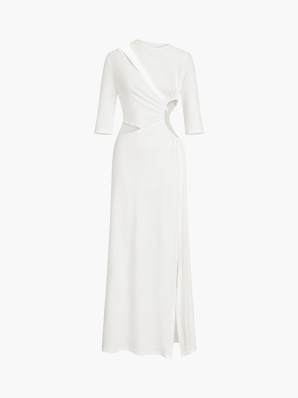 Cut Out Ruched Trendy Split Knit Maxi Dress Dresses