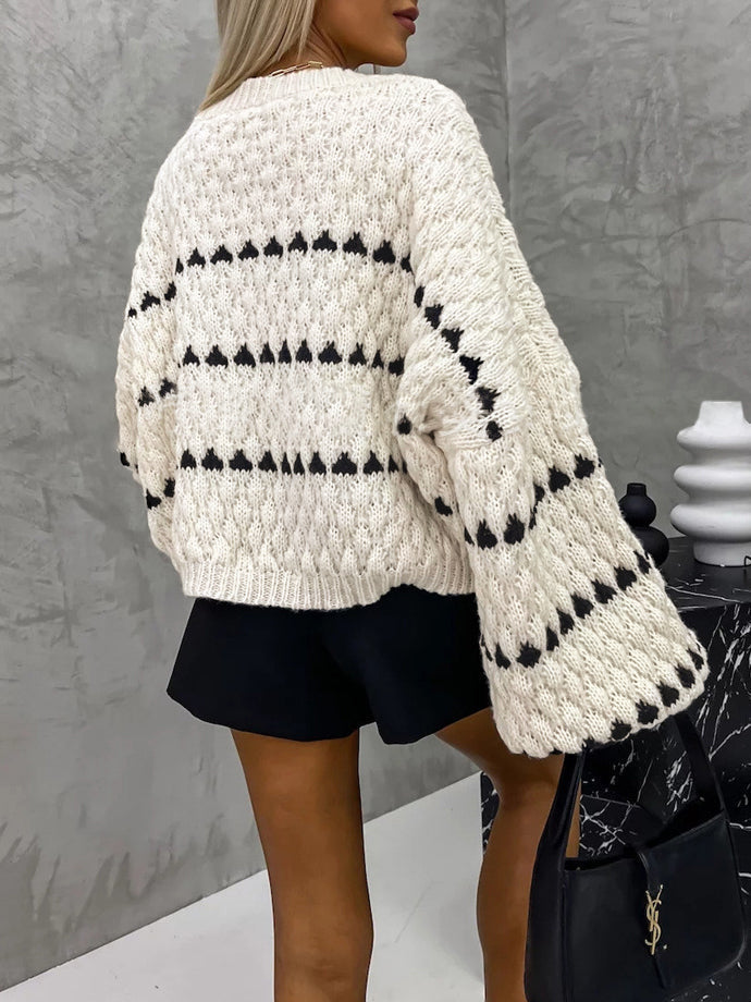 Crew Neck Two-Tone Trendy Decor Casual Sweater Sweaters-L