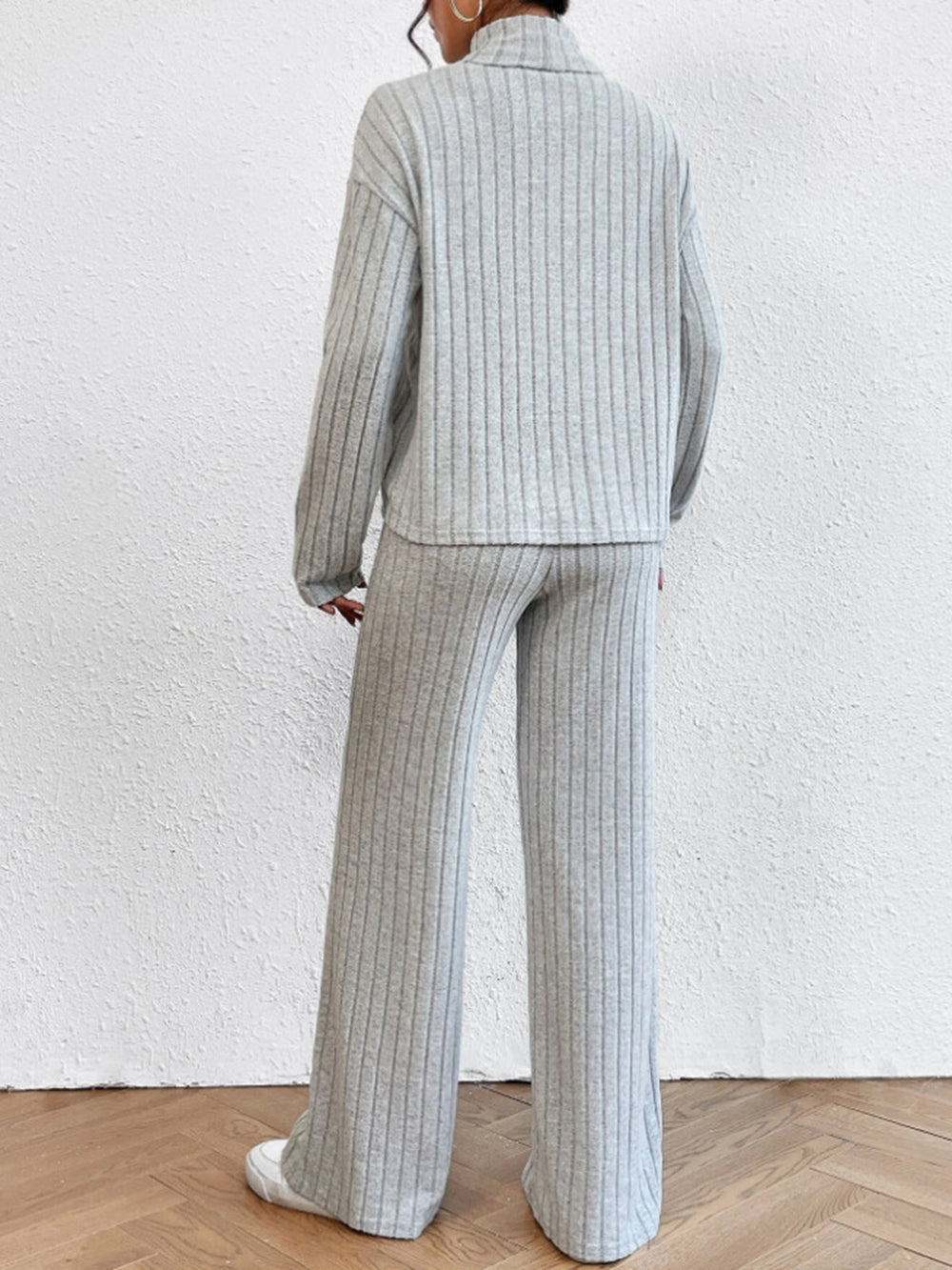 Mock Neck Ribbed Cozy Pants Set Pant Sets
