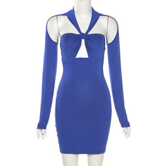 Summer Hollow Hip Skirt Solid Color Women’s Long-Sleeved Korean Elegant Sexy Cut Out Dress