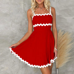 JuliaFashion - Backless Striped Summer 2024 Elegant Women Sleeveless Spaghetti Strap Mini Female Loose Sexy Party Vestidos Dress
