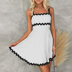 JuliaFashion - Backless Striped Summer 2024 Elegant Women Sleeveless Spaghetti Strap Mini Female Loose Sexy Party Vestidos Dress