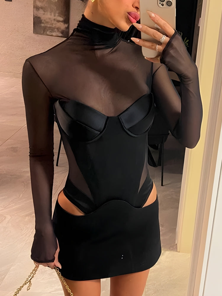 Baddie Cut Out Sheer Mini Dress