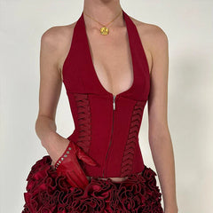 Baddie Zip Up Halter Top