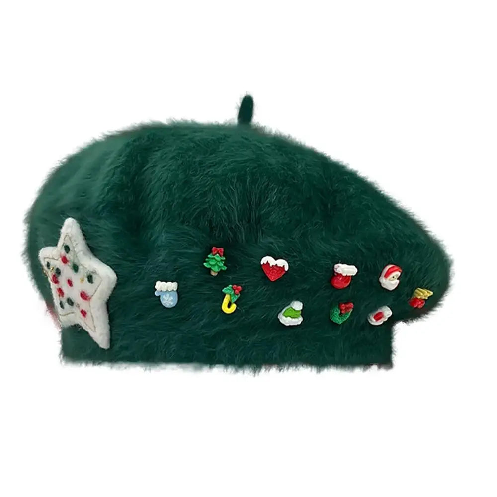 Cute Christmas French Holiday Beret Women Girls Hat Green Hat-L