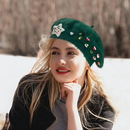 Cute Christmas French Holiday Beret Women Girls Hat Hat-L