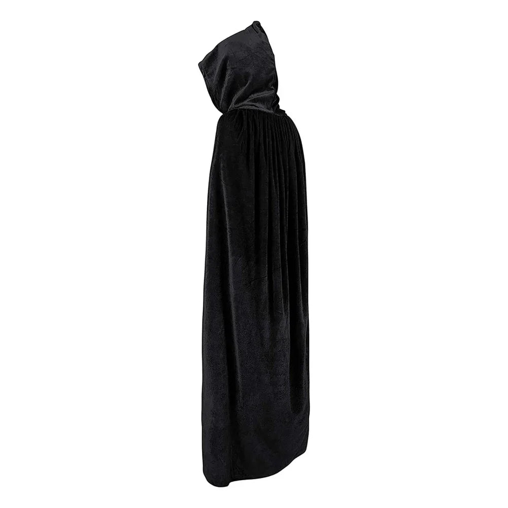 Black Halloween Party Cloak Death Witch Devil Scary Hooded Role Play Attire