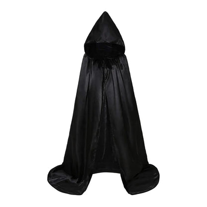 Black Halloween Party Cloak Death Witch Devil Scary Hooded Role Play Attire