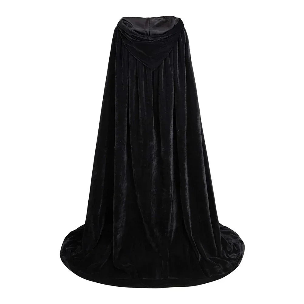 Black Halloween Party Cloak Death Witch Devil Scary Hooded Role Play Attire