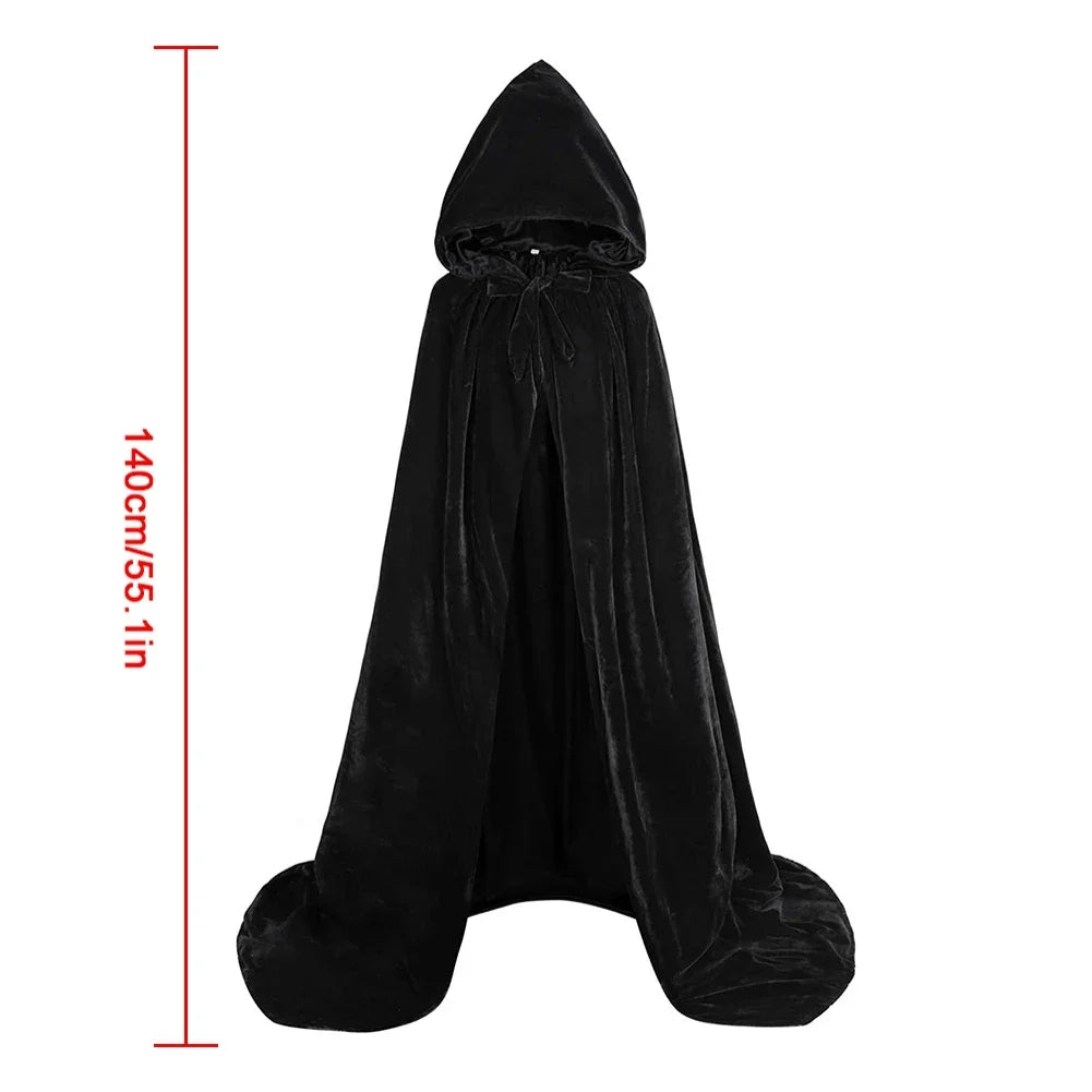 Black Halloween Party Cloak Death Witch Devil Scary Hooded Role Play Attire