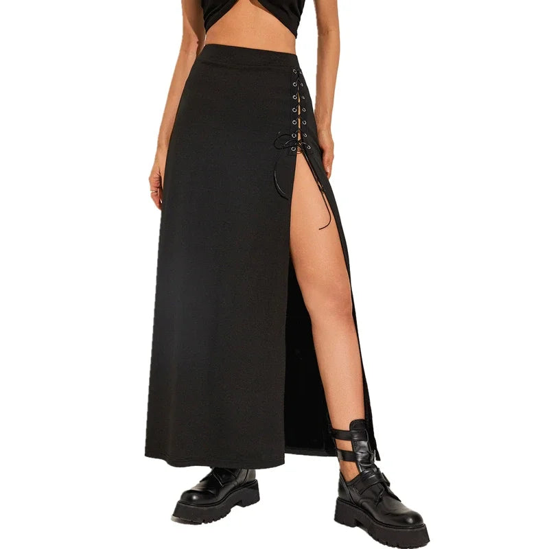 Black Sexy Split Simple All-Match Cool Mature Vitality Skirt