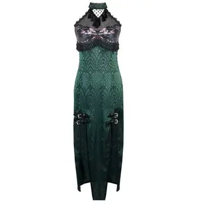 Original Design Summer Outfit Snake Halter Neck Mesh Patch New Sexy Gothic Cheongsam High Slit Outfit