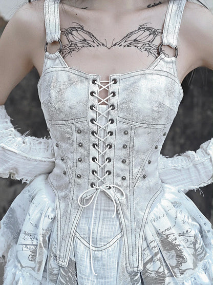 Original Lolita Trailing Gothic Suspender Niche Dress Punk Light Vintage Madhouse Print Dress