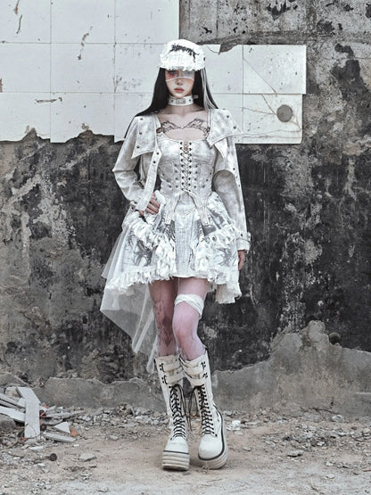 Original Lolita Trailing Gothic Suspender Niche Dress Punk Light Vintage Madhouse Print Dress