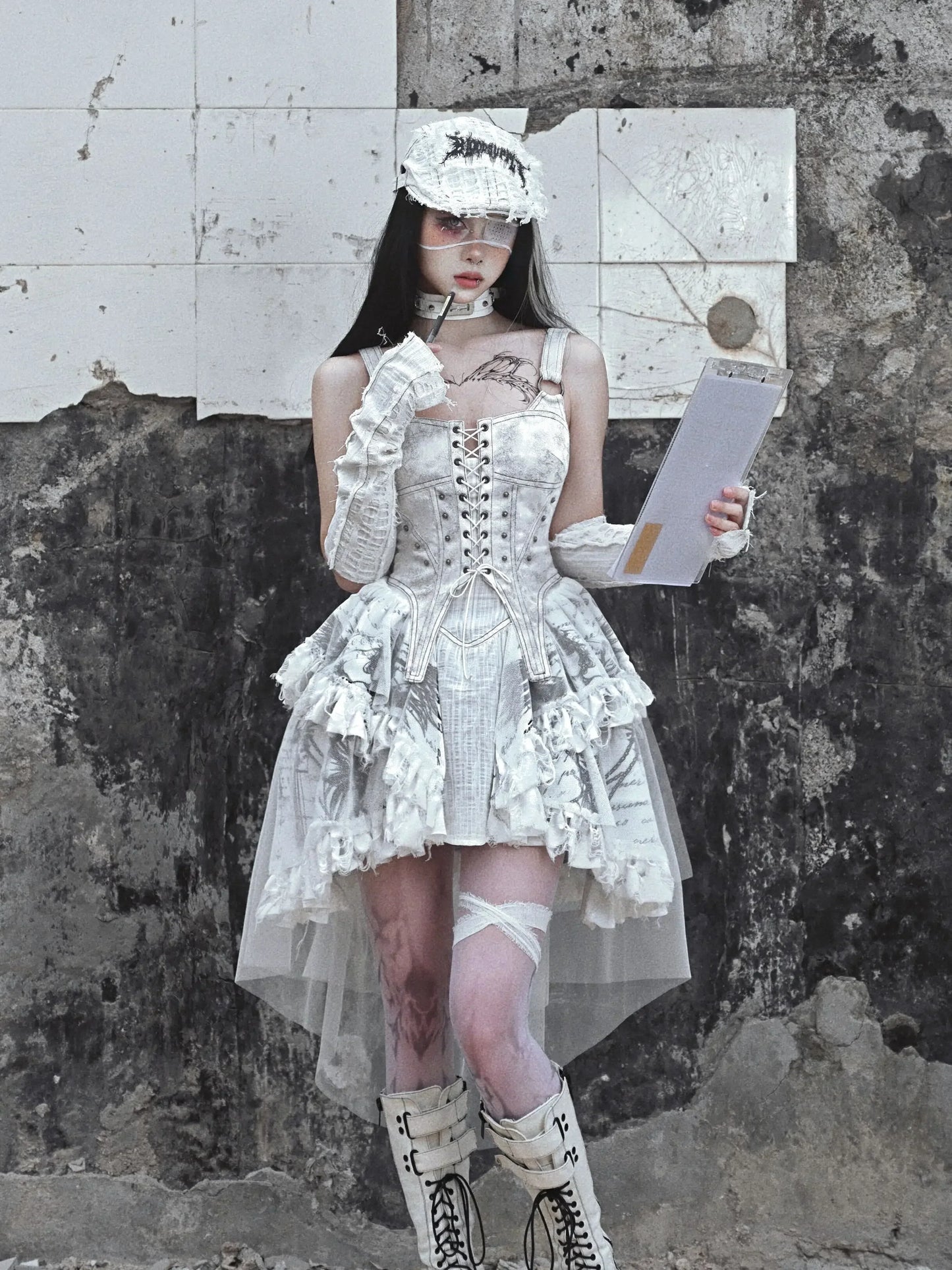Original Lolita Trailing Gothic Suspender Niche Dress Punk Light Vintage Madhouse Print Dress