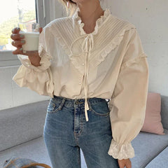 Spring Loose Lantern Sleeve Vintage Blouse blouse-250223