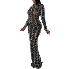 JuliaFashion - Bodycon Maxi Women Wedding Evening Elegant Fancy Long Gown Transparent Hollow Out Sexy Slim Fit Evening Party Club Dress