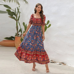 Casual Midi Sexy Elegant Beach Vacation Boho Dress Blue / S
