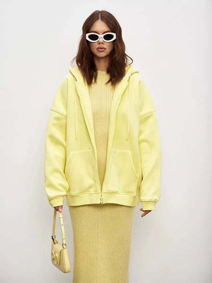 Thick Warm Stylish Solid Color Zipper Hoodie