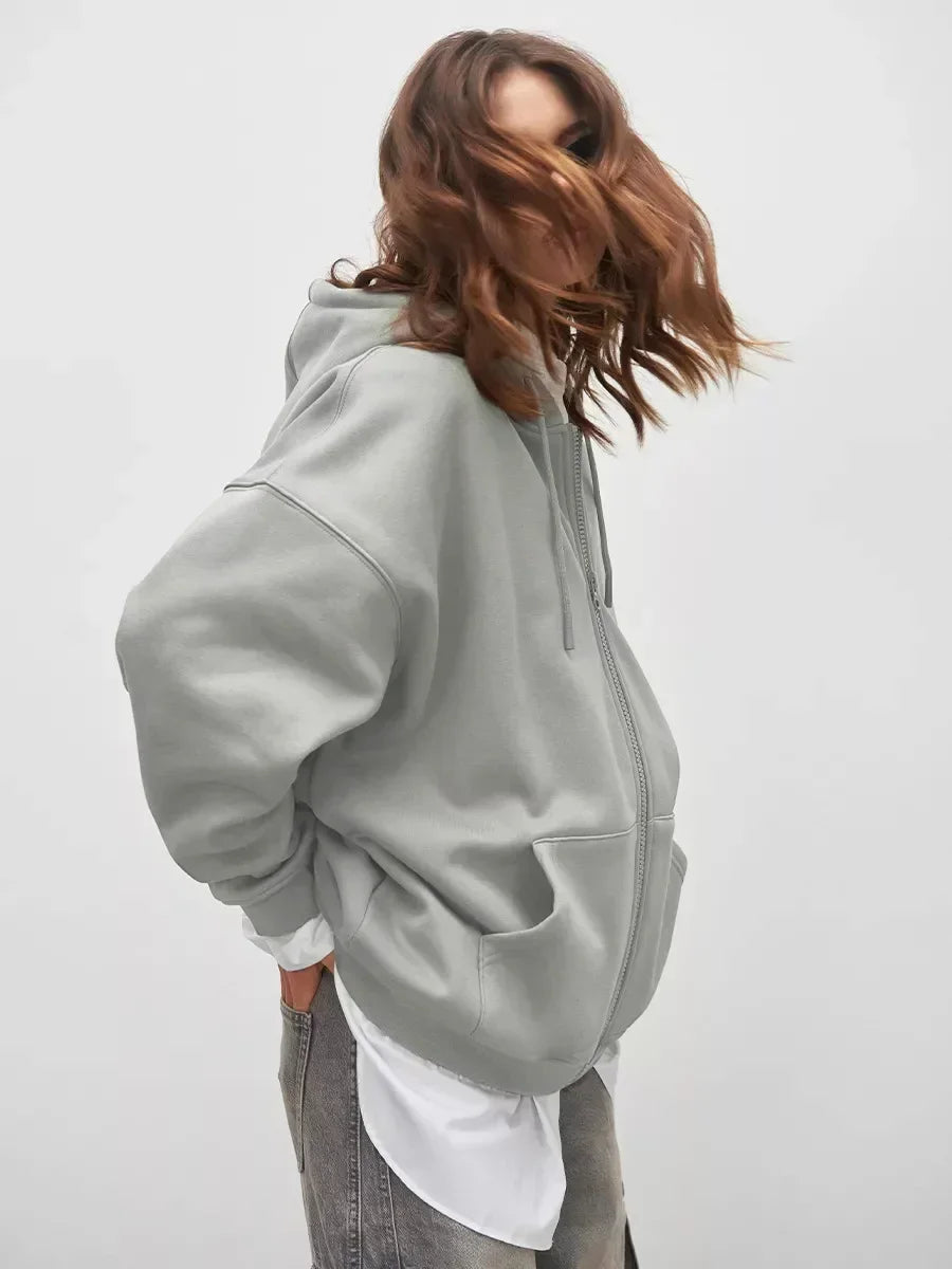 Thick Warm Stylish Solid Color Zipper Hoodie