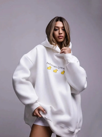 Fashion Warm Oversized Casual Duck Print Hoodie