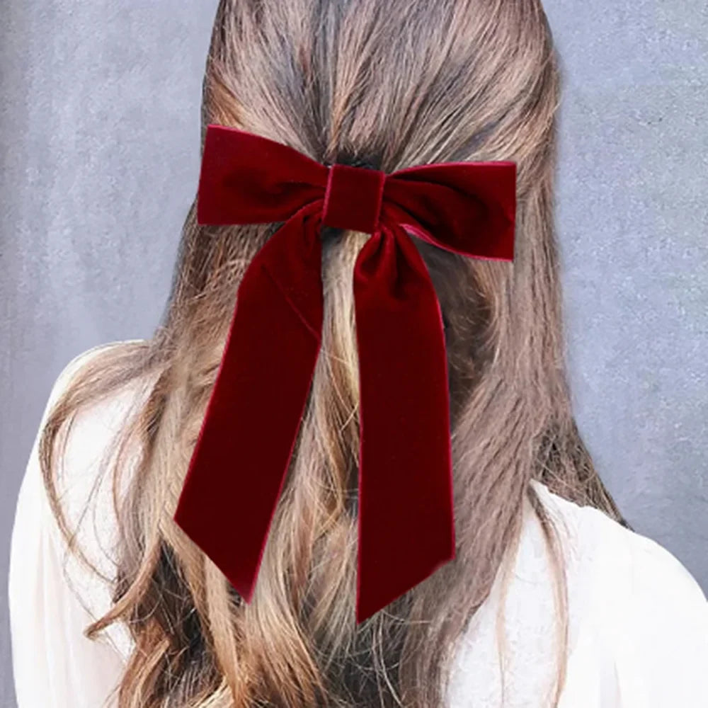 Velvet Temperament Ponytail Black Red Ribbon Christmas Hair Accessory