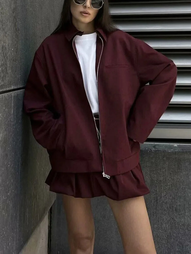 Burgundy Casual Stylish Vintage Jacket
