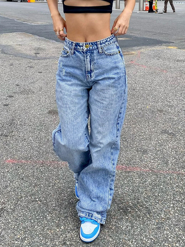 Basic Wash Straight Leg Boyfriend Jeans Blue / S Boyfriend Jeans