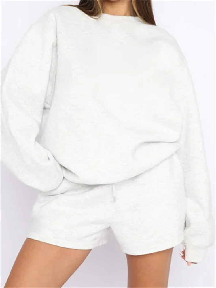 JuliaFashion - Workout Solid Pullovers Sweatshirts Tops Running Shorts Suits