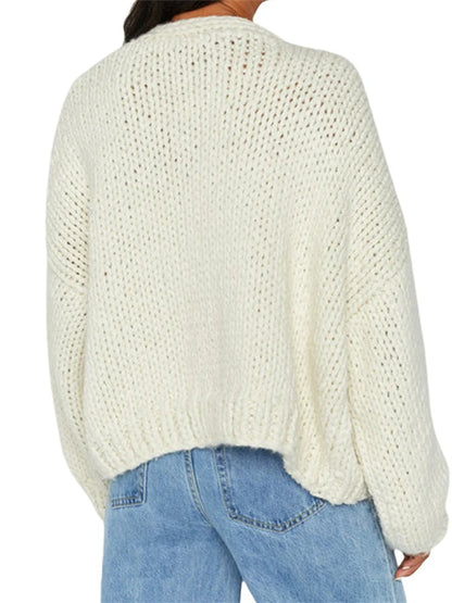 JuliaFashion - Female Contrast Color/Solid Long Sleeve Loose Knitted Cardigan Fall Winter Warm Sweater