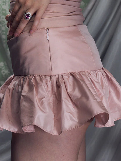 JuliaFashion - Retro Ruffle Short Mini Solid Color Low Waist A-Line Lined Shorts Summer Party Clubwear Skirts