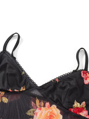 JuliaFashion - V Neck Low Cut Retro Sleeveless Flower Print Skirt Suits