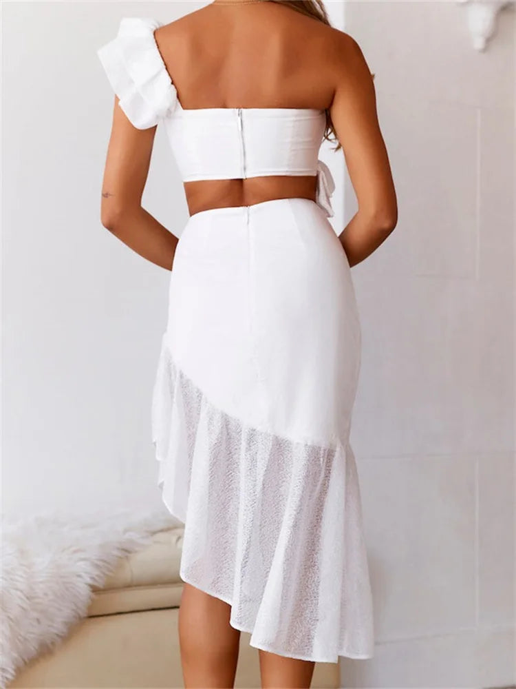 JuliaFashion - Sleeveless Strap Off Shoulder Tops High Waist Irregular Skirts Suits