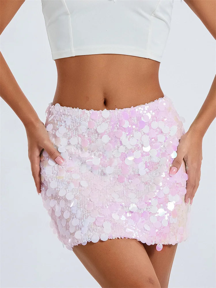 JuliaFashion - Sexy Sparkle Sequined Summer Party Clubwear Glitter Bodycon Short Mini Pencil Streetwear Skirts