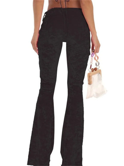 JuliaFashion - Sexy Slim Velvet Side Hollow Out Tie-Up Slim Pants