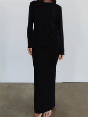 JuliaFashion - O-neck Long Sleeve Loose Casual T-Shirts Tops Long Skirts Suits