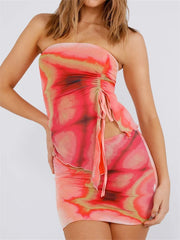 JuliaFashion - Sexy Off Ruched Tube Tops Slim Party Mini Skirts Suits