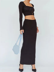 JuliaFashion - Romantic Vintage  Classic Floral Lace Button Tops with Slim Skirts Suits